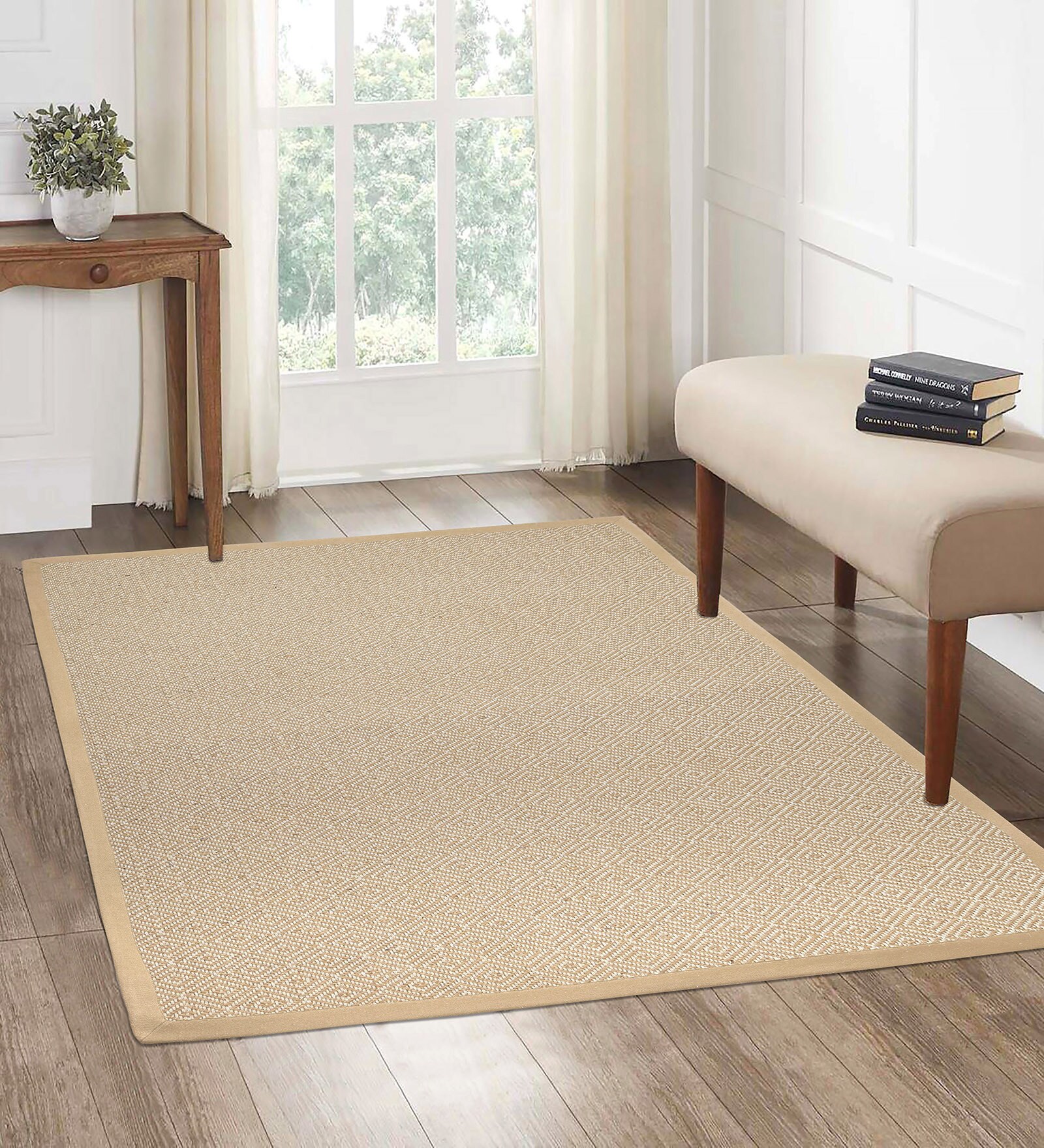 Beige Diamond Jute & Cotton Woven 5X7 Ft Carpet