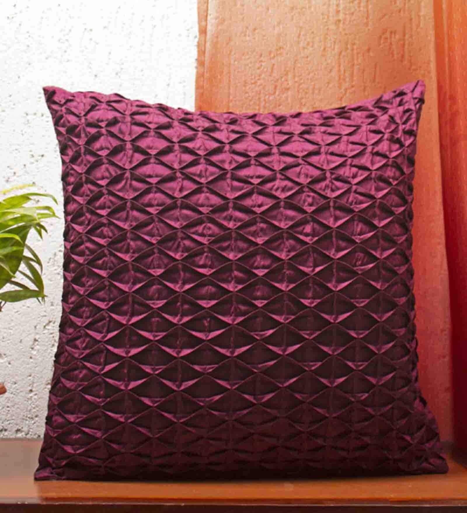 Purple Textured Cotton 16 x 16 Inches Cushion Cover
