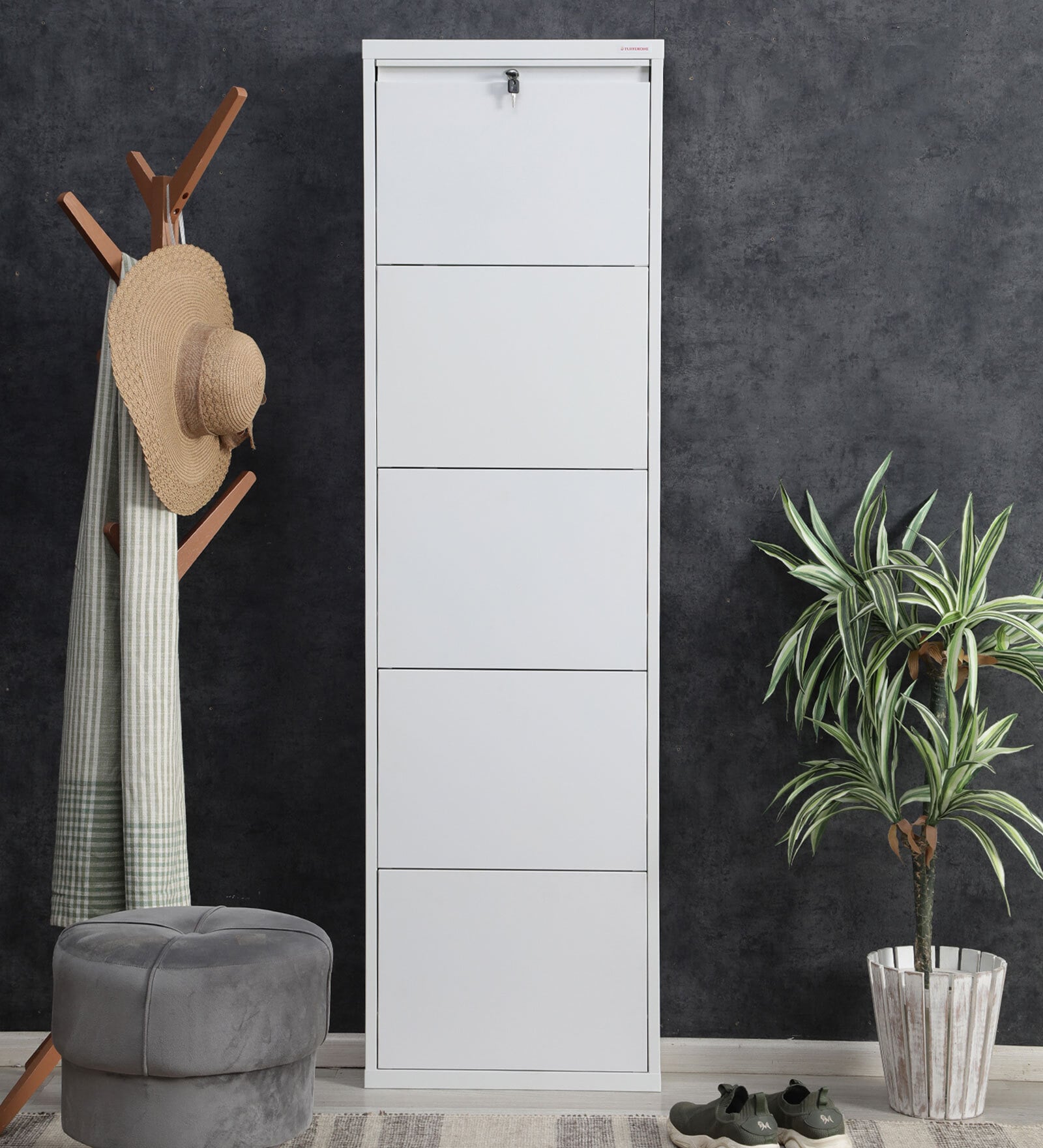 Diana Metal 5 Door Wall Mounted Shoe Rack In White Colour