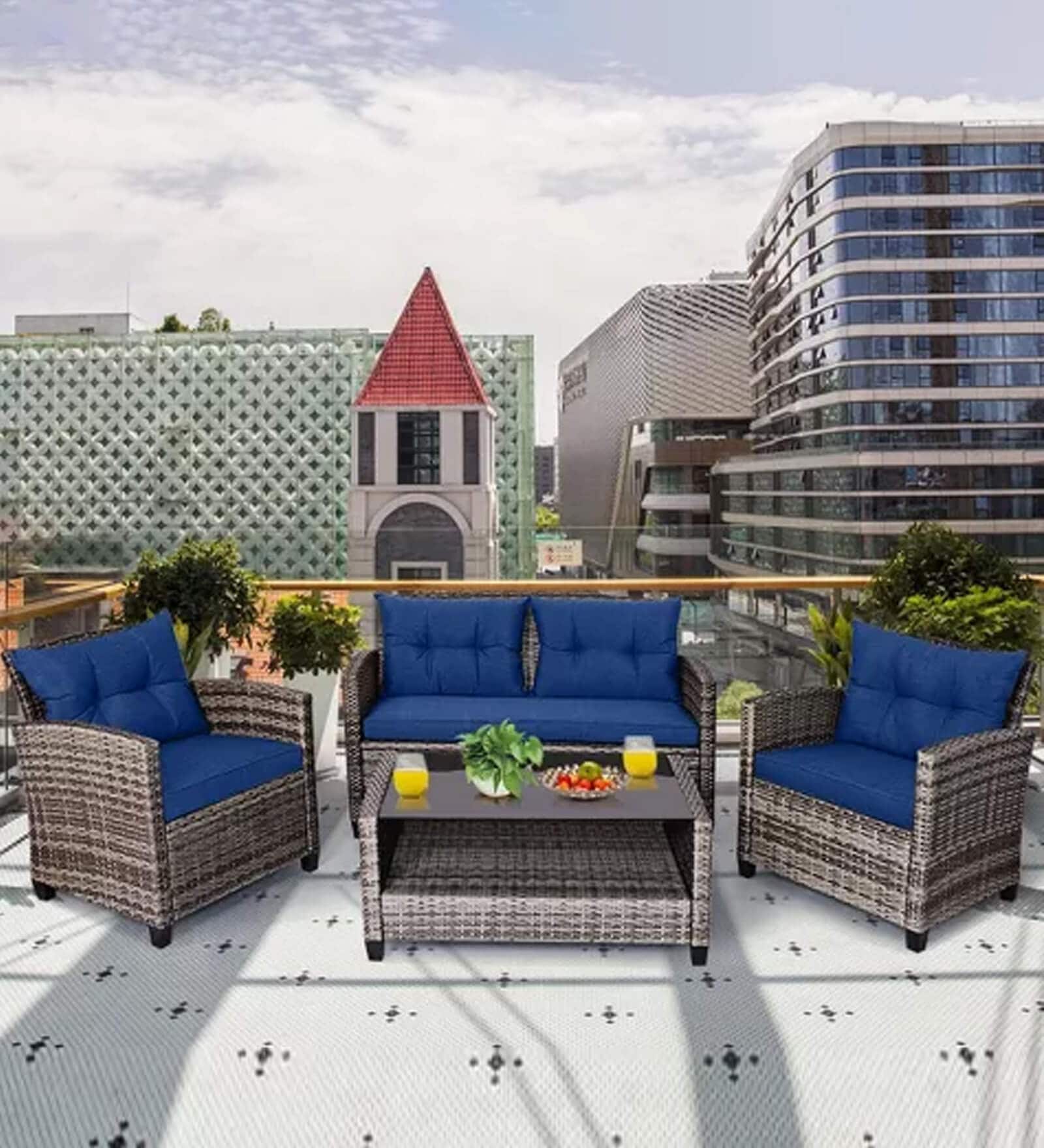 Diani Wicker Patio Table & Sofa Set In Grey Colour (2+1+1)