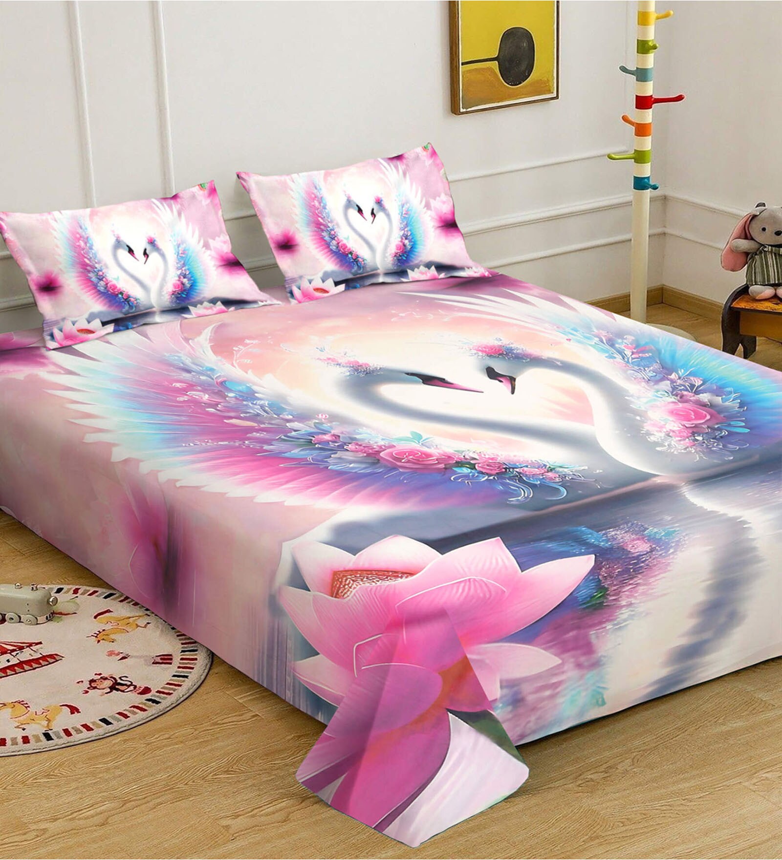 Digital Animal Printed Cotton Blend Double Bedsheet with 2 Pillow Covers