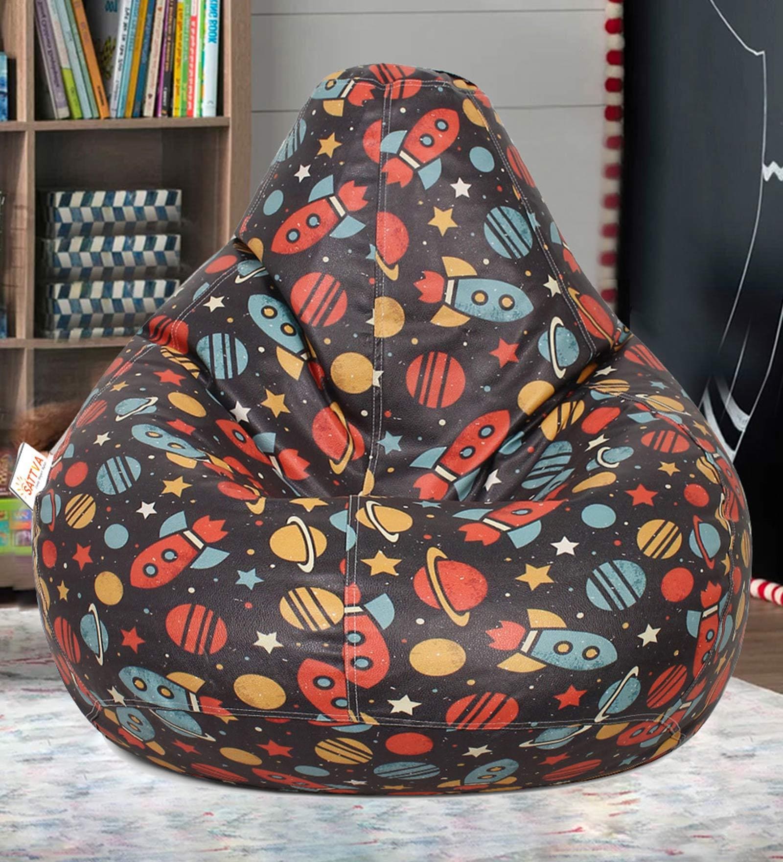 Classic Large Leatherette Kids Filled Bean Bag in Space Print Classic Large Leatherette Kids Filled Bean Bag in Space Print