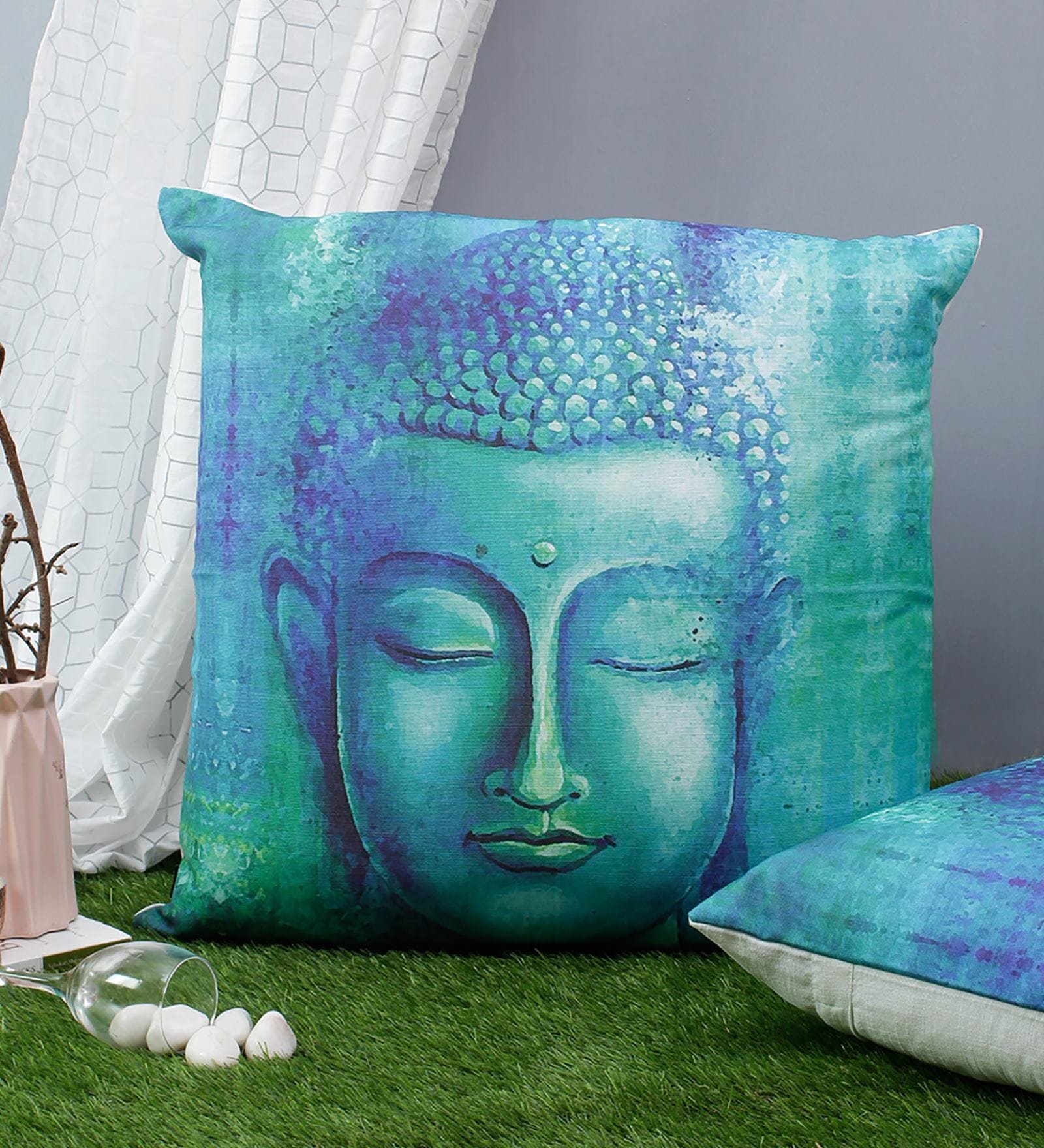 Blue Traditional Polyester 24 x 24 Inches Cushion Covers (Set of 2)