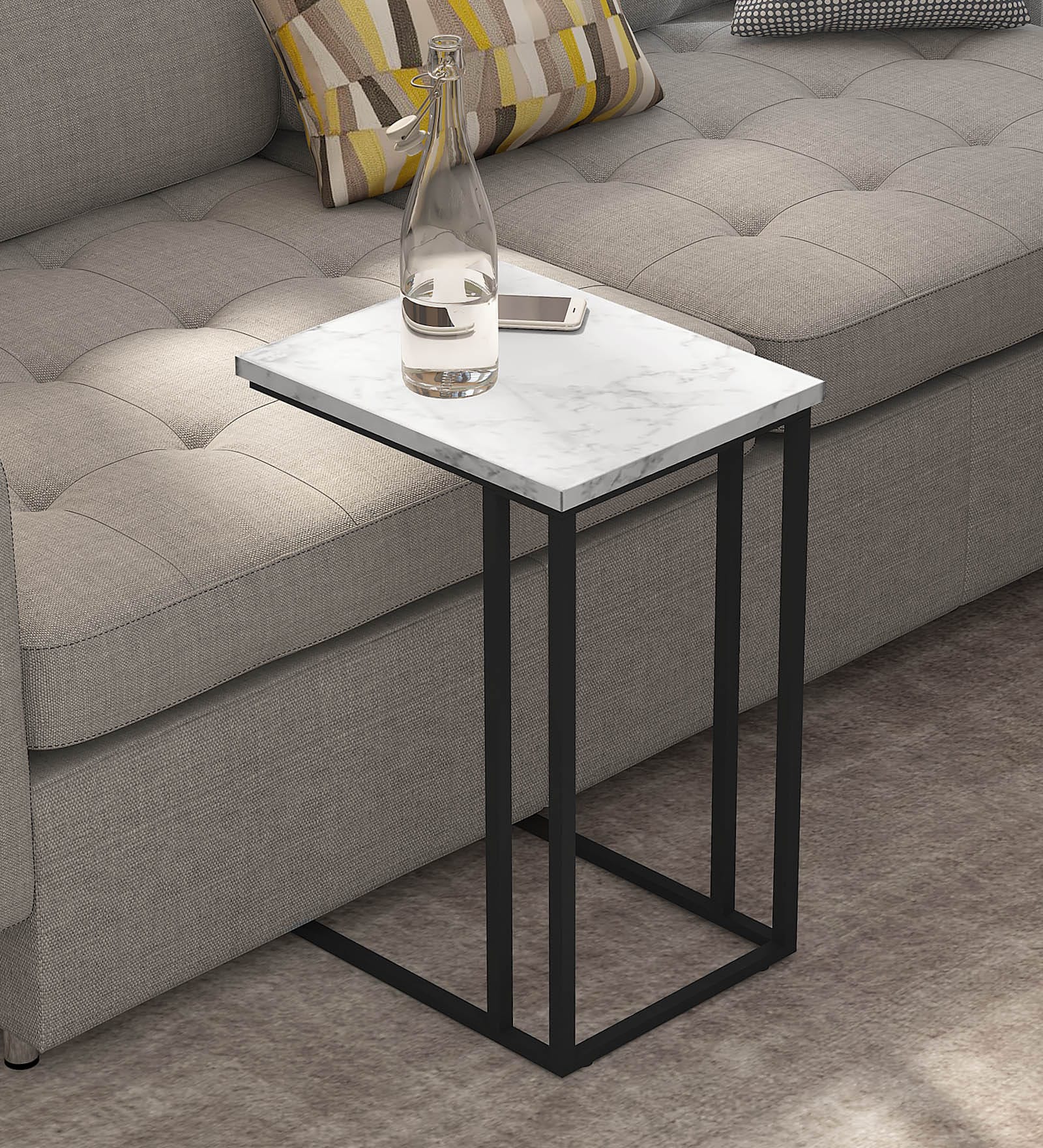Digital Metal C-Shape End Table in White Colour