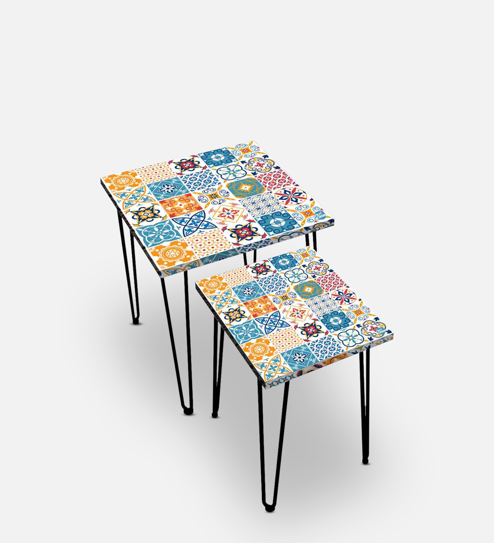 Digital Mexican Print Nest of Tables (Set of 2 ) in Multi Colour Digital Mexican Print Nest of Tables (Set of 2 ) in Multi Colour