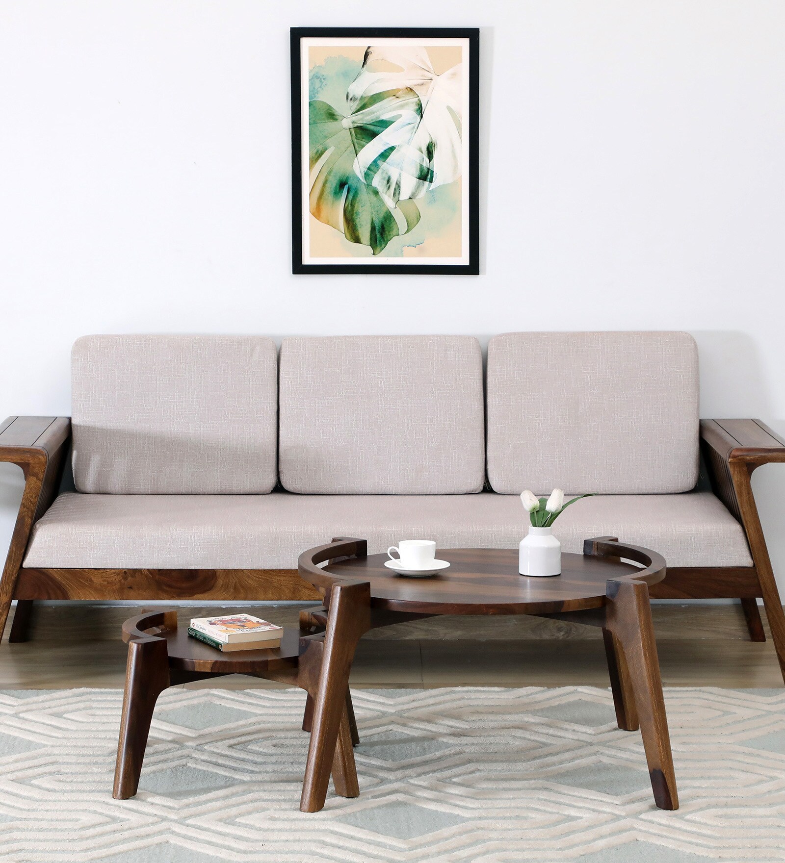 Dijon Sheesham Wood Nesting Coffee Table Set In Scratch Resistant Provincial Teak Finish (Set of 2)