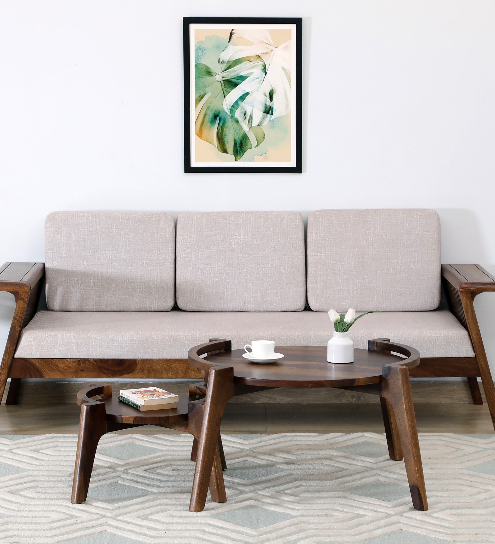 Dijon Sheesham Wood Nesting Coffee Table Set In Scratch Resistant Provincial Teak Finish (Set of 2)