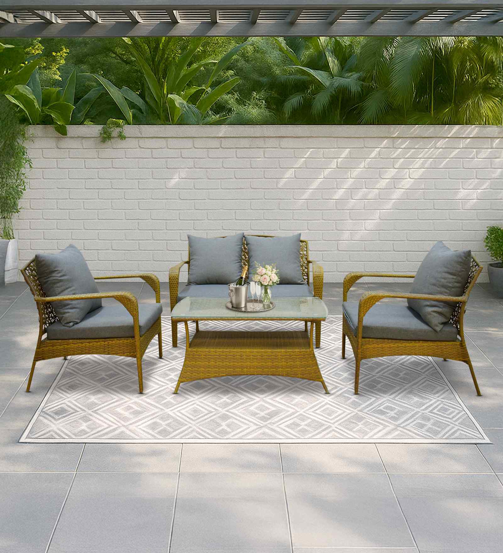Dijon Wicker 2+1+1 Sofa Set In Green Color