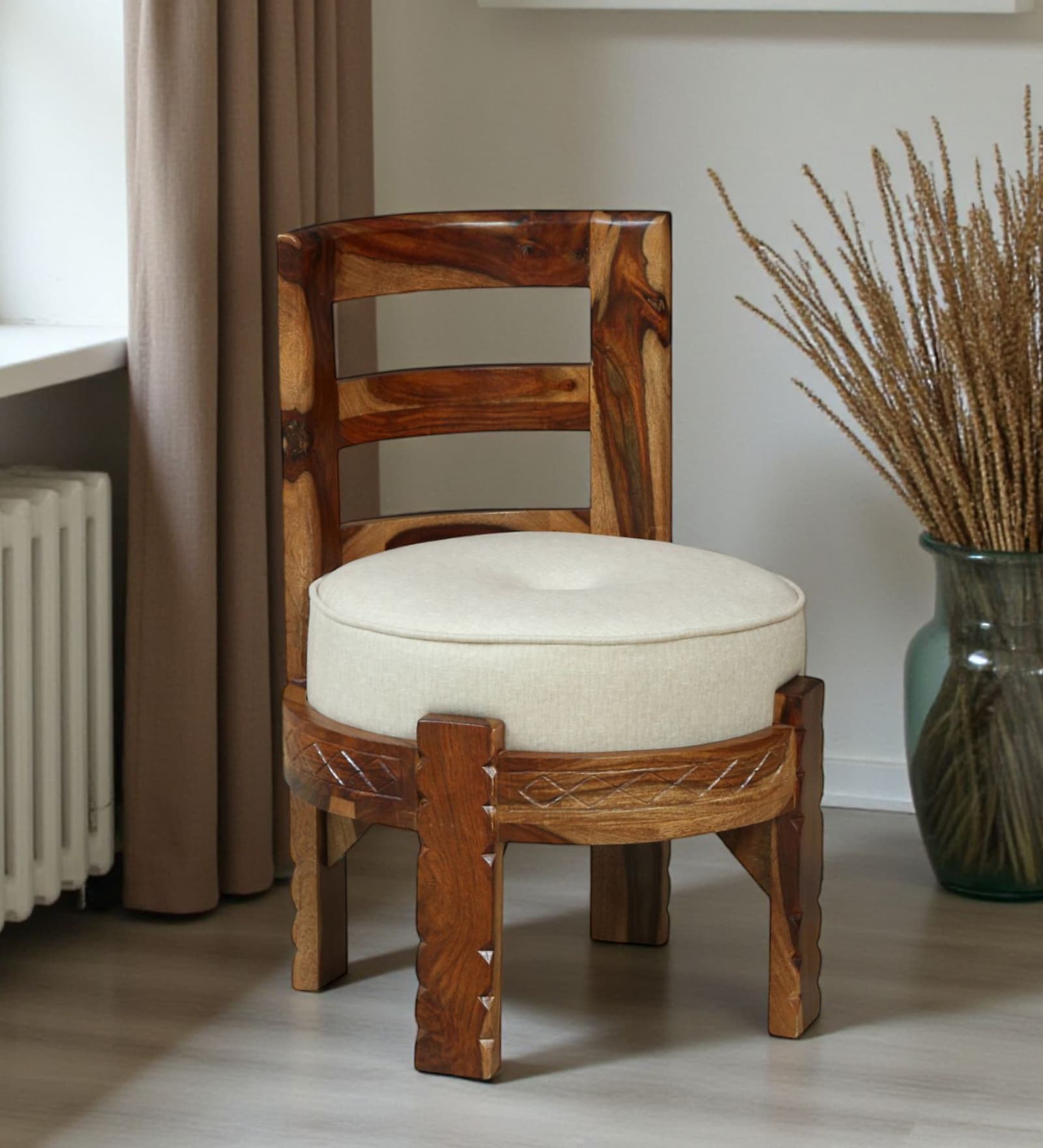 Dinklage Sheesham Wood Slipper Chairs with Cushion In Natural Finish