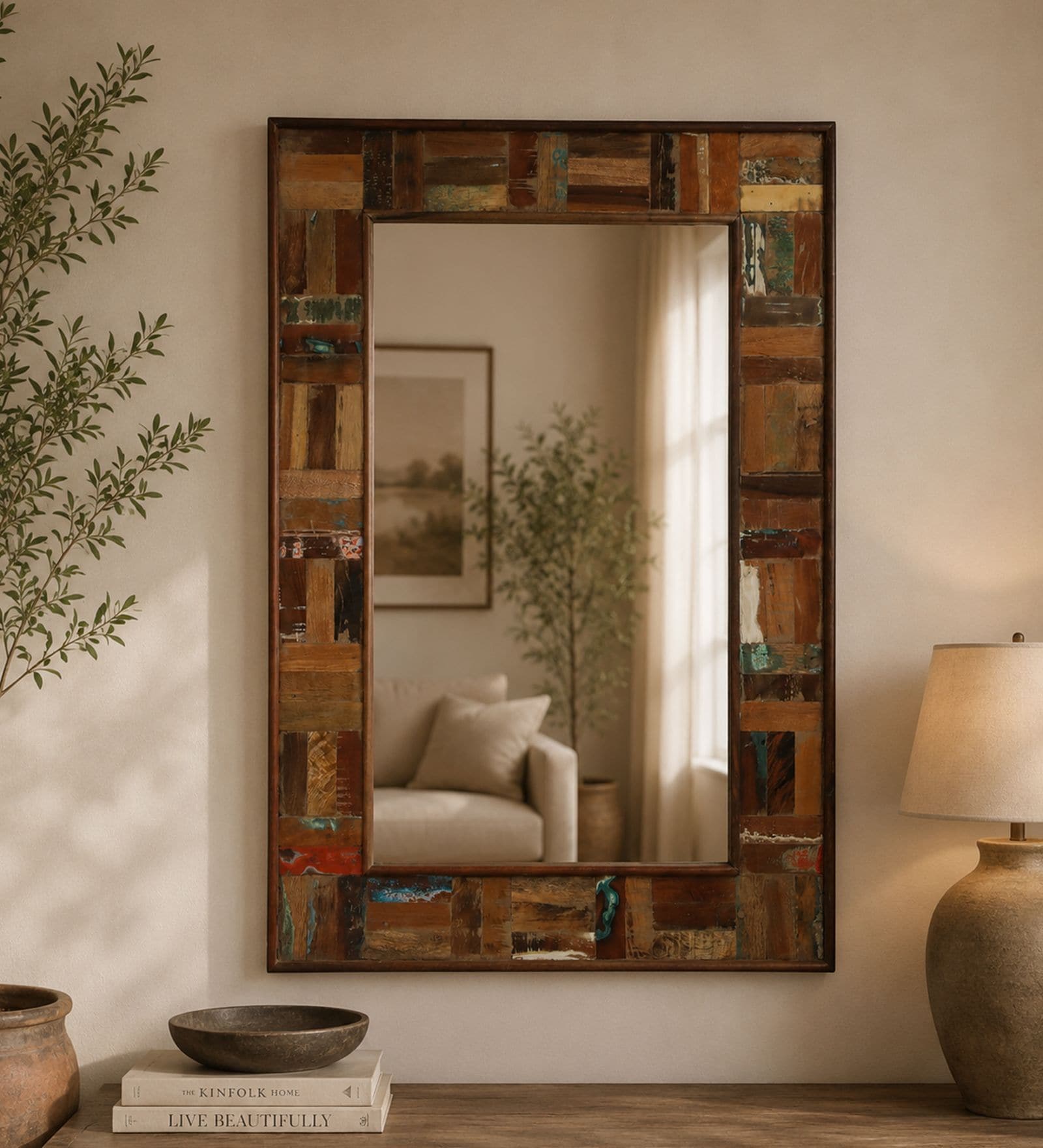 Distress Solid Wood Distress Wood Mirror Medium Rectangular Wall Mirror