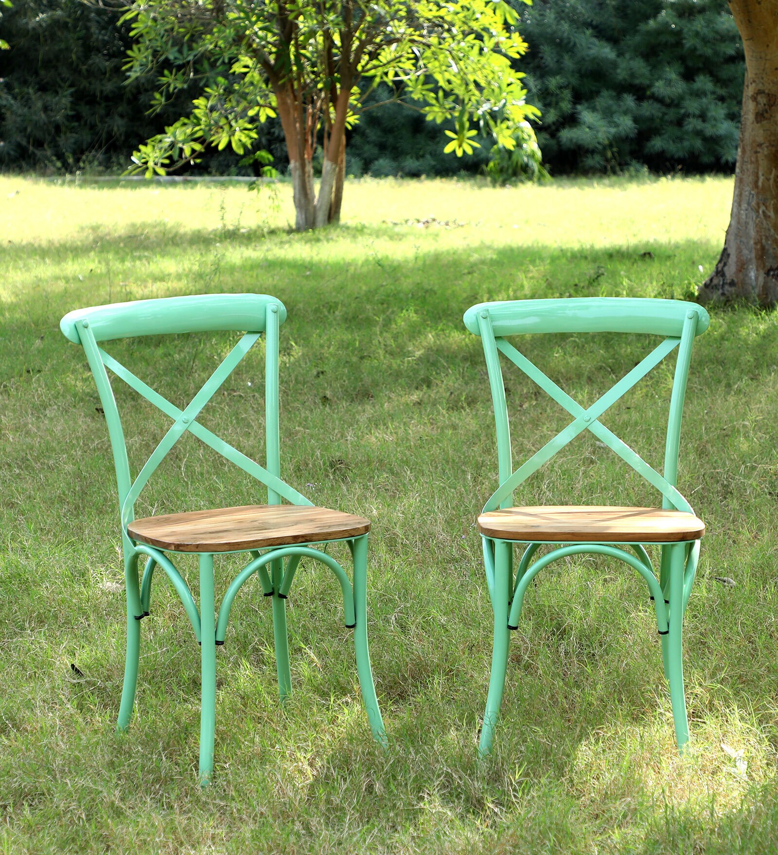 Thornley Metal Cafe Chair in Green Colour (Set of 2)
