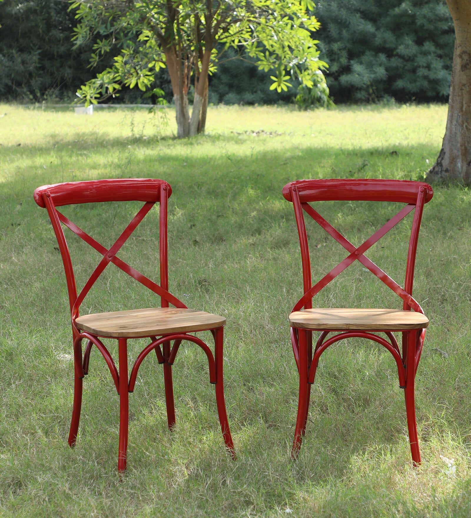 Buy Thornley Metal Cafe Chair in Red Colour (Set of 2) at 13 OFF by
