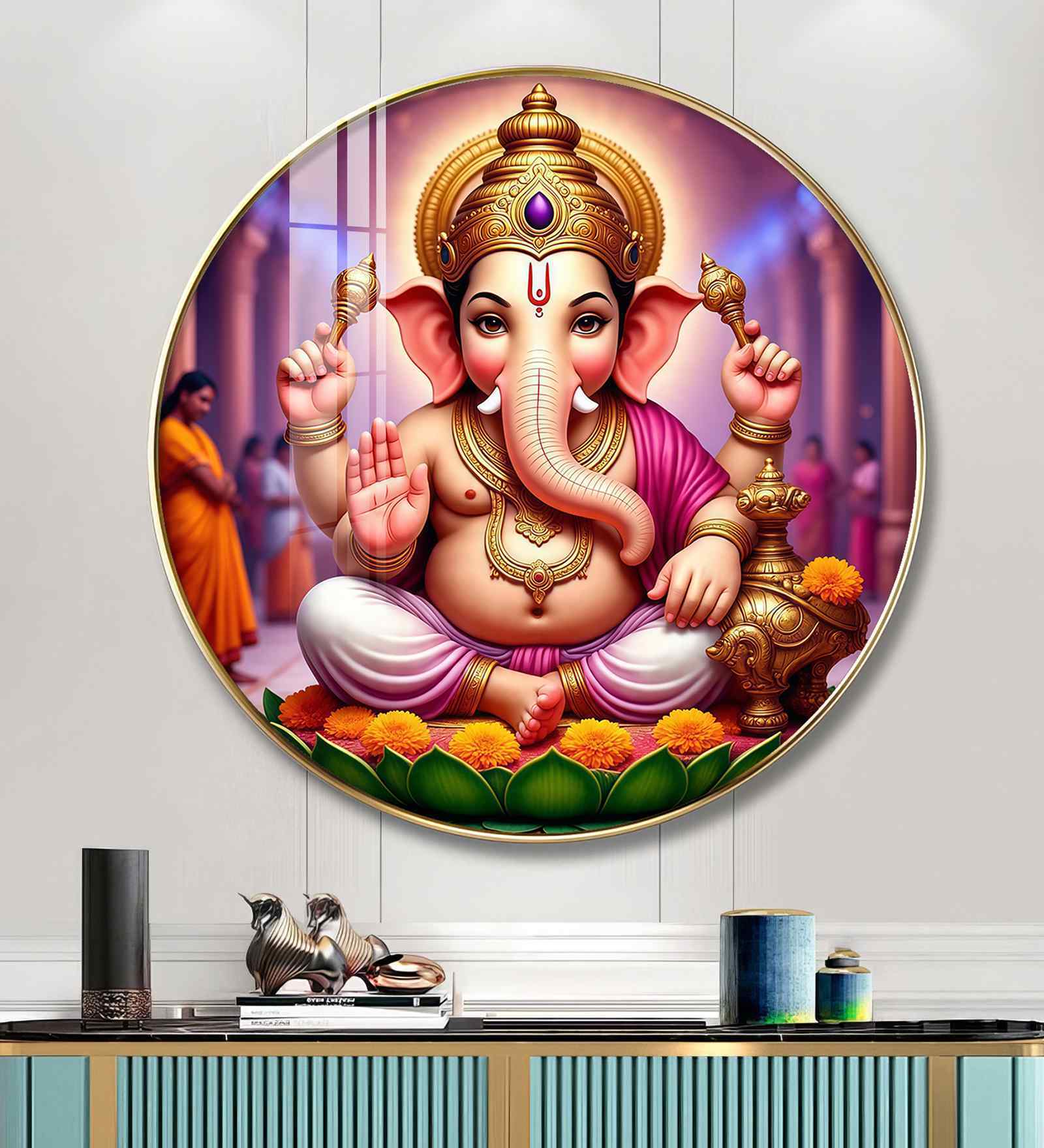 Divine Ganesh Ji Acrylic Round Wall Art