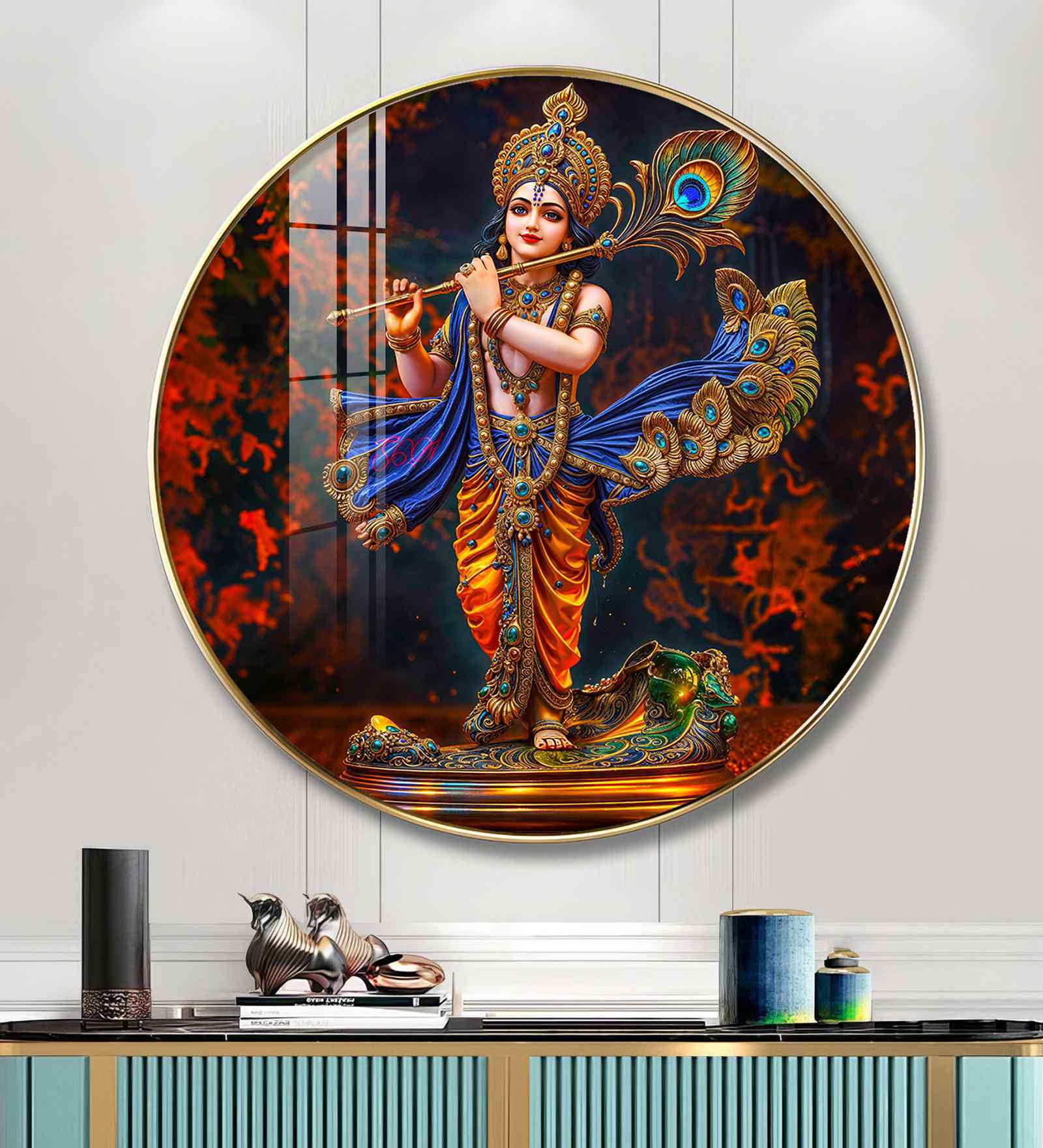 Divine Harmony Of Krishna Acrylic Round Wall Art