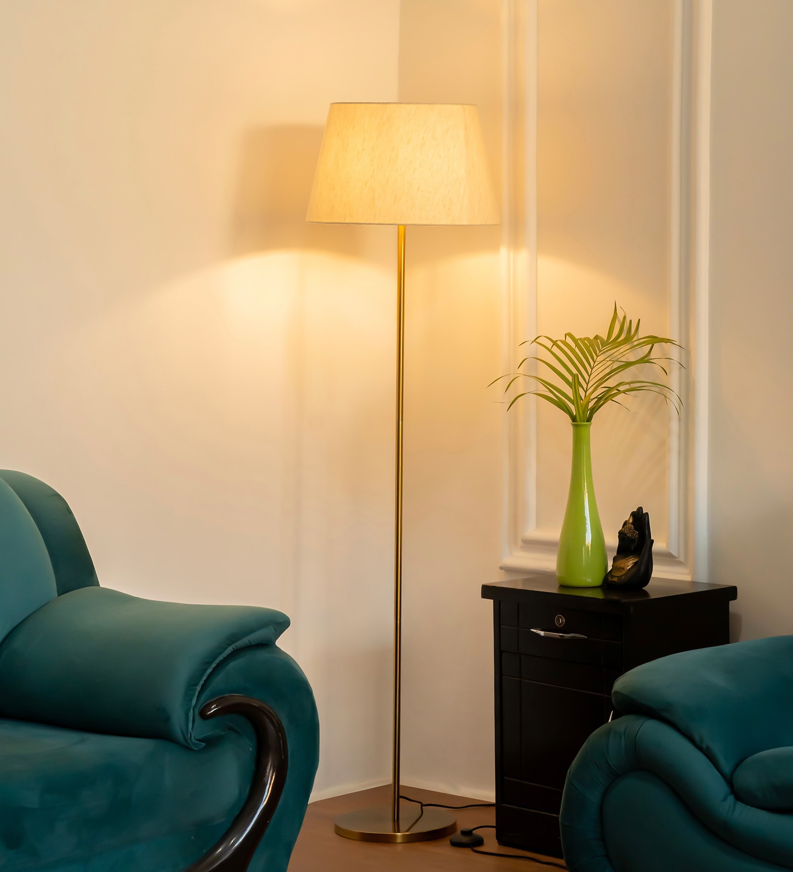 Divine Trends Floor Lamp Standing Modern Brass Antique Finish 5ft Height with 16 inches Off White Lampshade