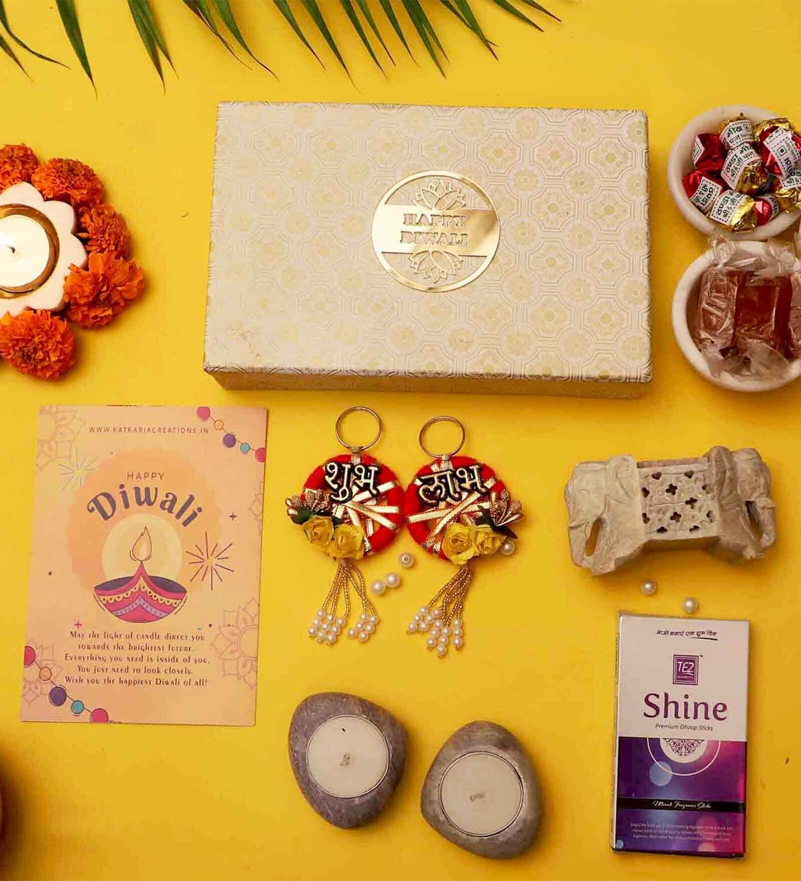 Diwali Gift Hamper With Pebble Elephant Incense Holder &Tea Light Holder (Set Of 2)