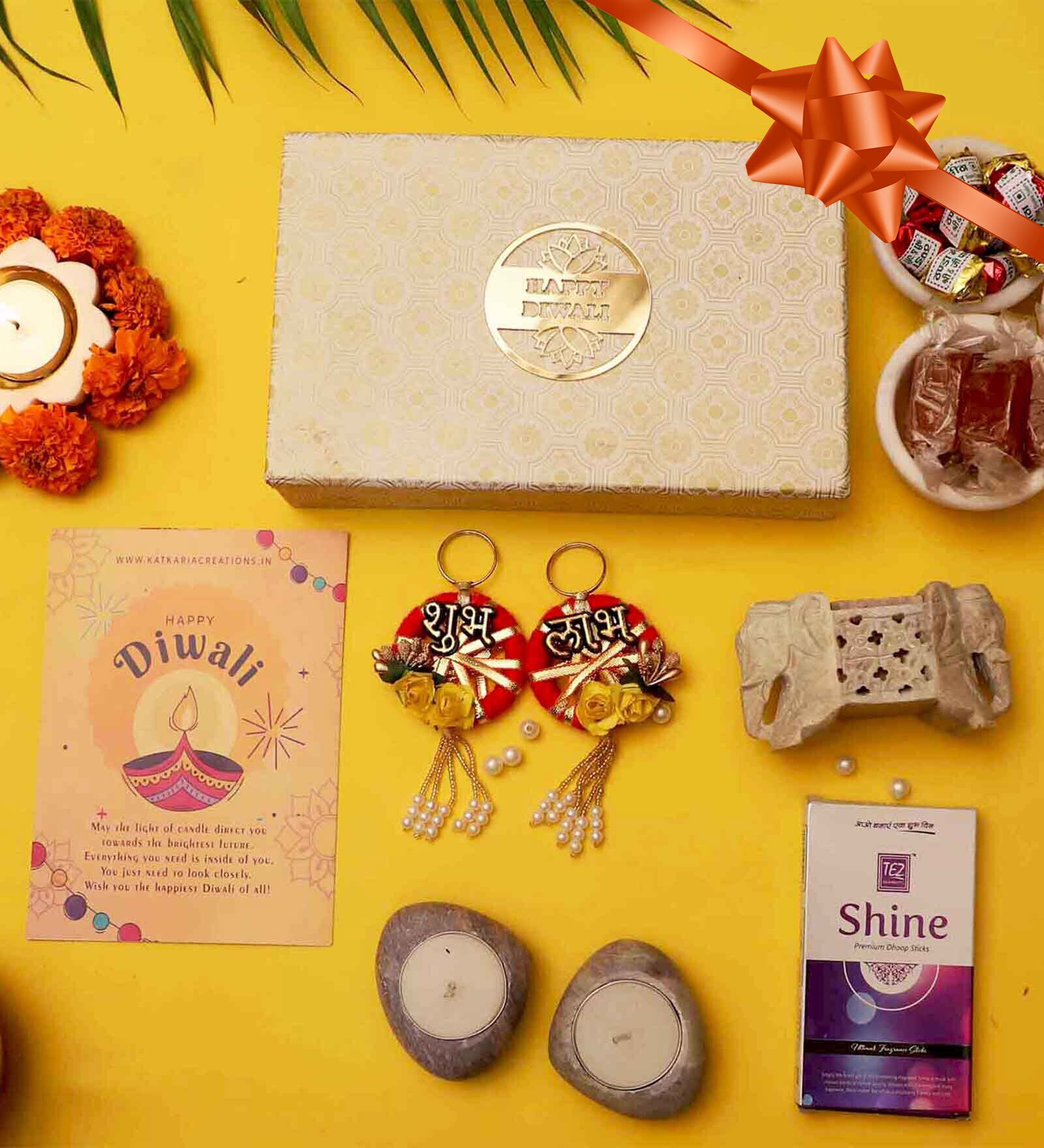 Buy Diwali Gift Hamper With Pebble Elephant Incense Holder &Tea Light