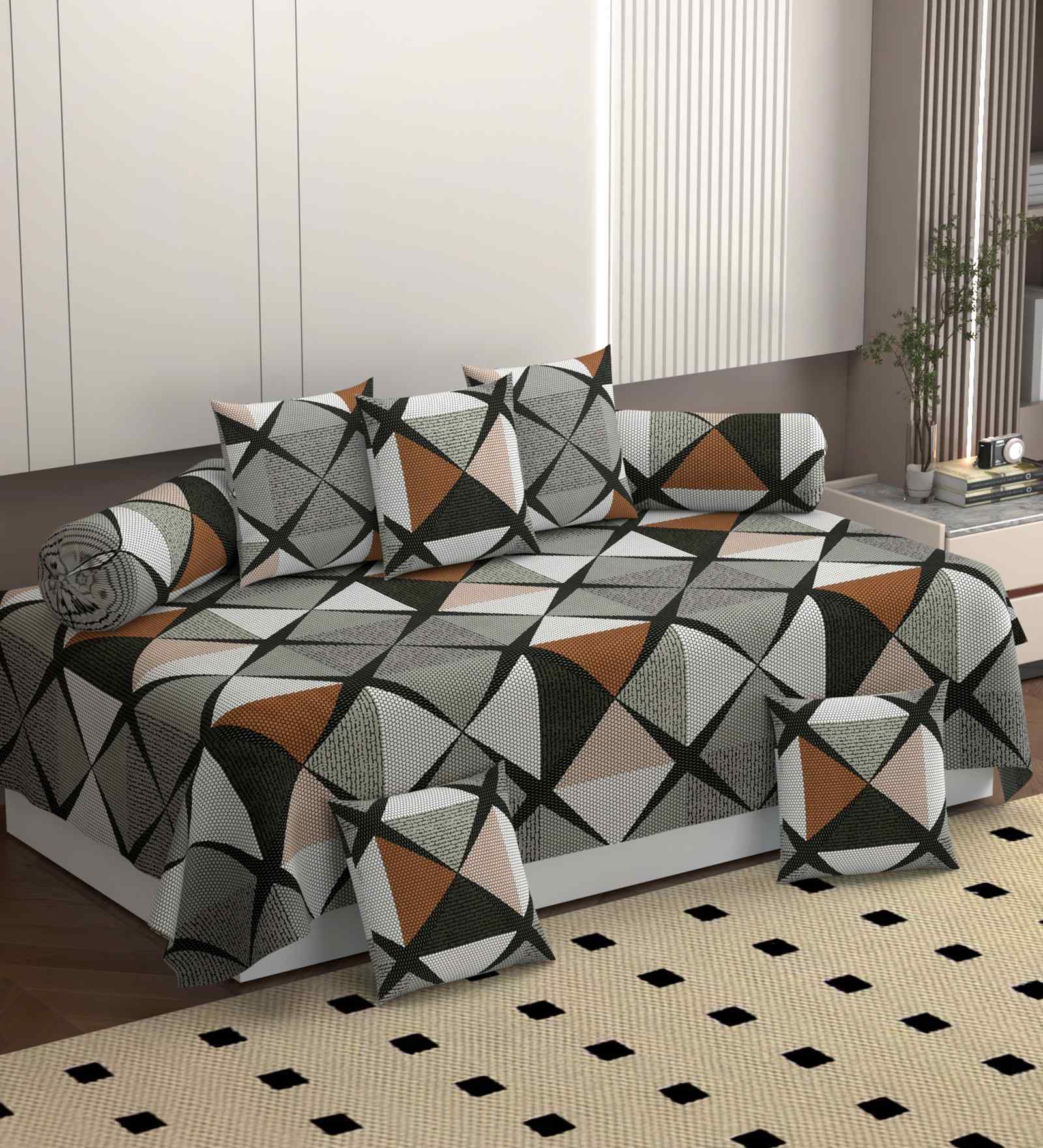 Black 250 Tc Cotton Bedsheet With 2 Booster Covers And 5 Cushion Covers