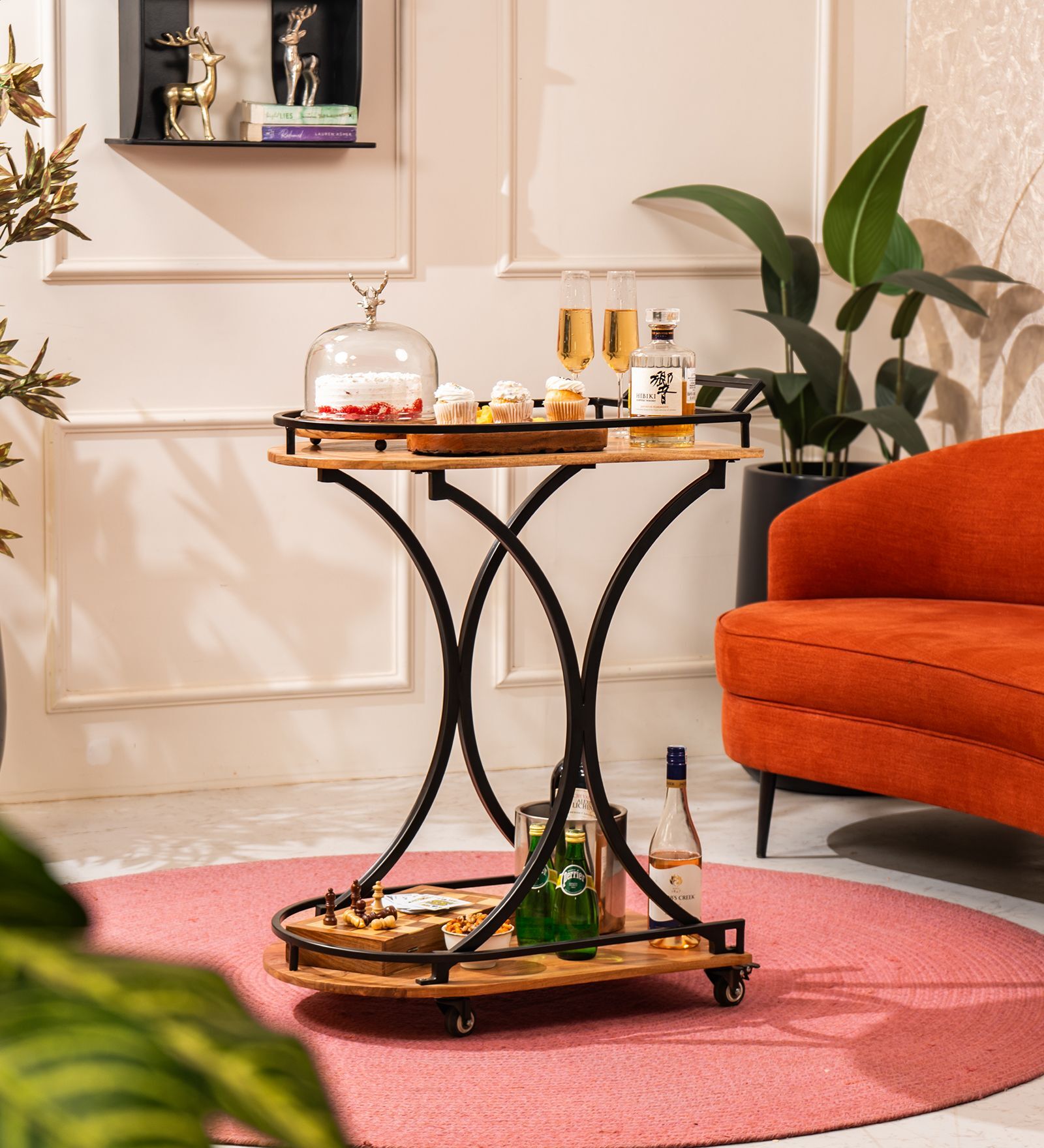DIY ServeSoir Trolley Acacia Wood and Metal Trolley with Wheels