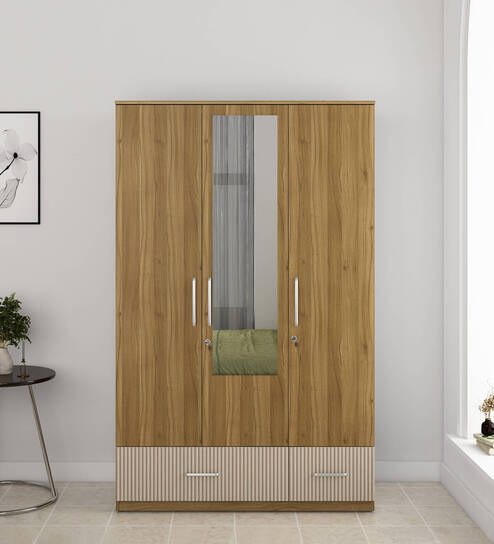 Diago 3 Door Wardrobe In Natural Teak Finish