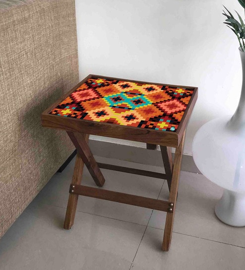 Diamond Designs Designer Folding End Table In Teak Wood By Nutcase