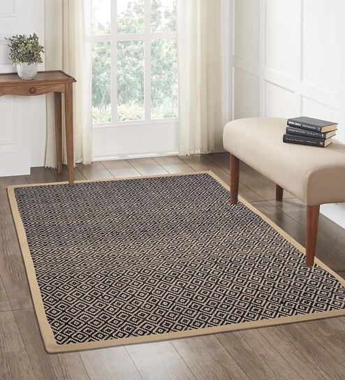 Black Diamond Jute & Cotton Woven 6X9 Ft Carpet