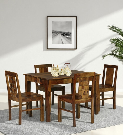 Diamond Sheesham Wood 4 Seater Dining Set  In Provincial Teak Finish