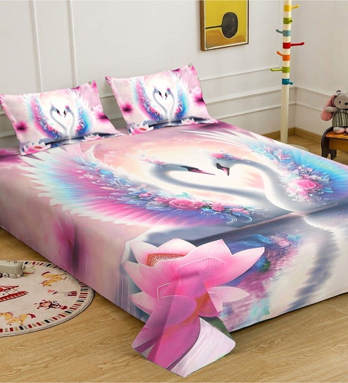 Digital Animal Printed Cotton Blend Double Bedsheet with 2 Pillow Covers