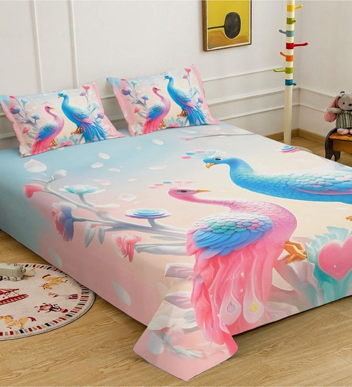 Digital Animal Printed Cotton Blend Double Bedsheet with 2 Pillow Covers