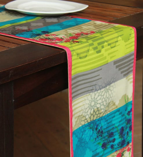 Digital Printed Muticolour Cotton 84X12 Inches Table Runner By Zeba