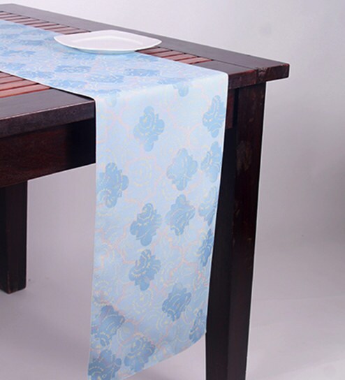 Digital Printed Blue Cotton 84X12 Inches Table Runner By Zeba