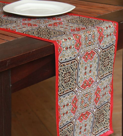 Digital Printed Red Cotton 84X12 Inches Table Runner By Zeba