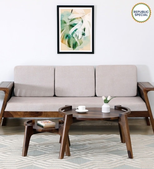 Dijon Sheesham Wood Nesting Coffee Table Set In Scratch Resistant Provincial Teak Finish (Set of 2)