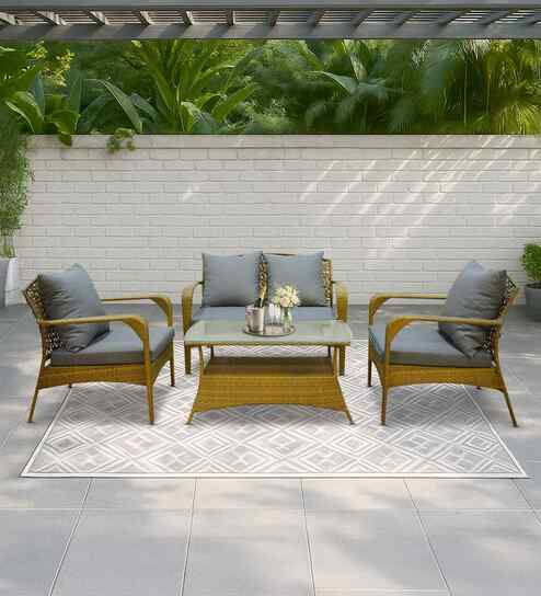 Dijon Wicker 2+1+1 Sofa Set In White Color