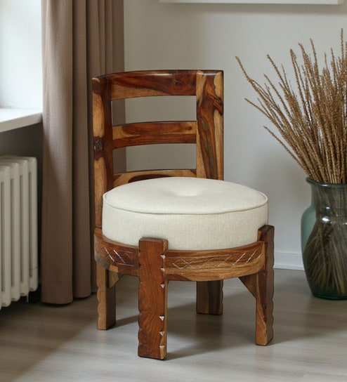 Dinklage Sheesham Wood Slipper Chairs with Cushion In Natural Finish