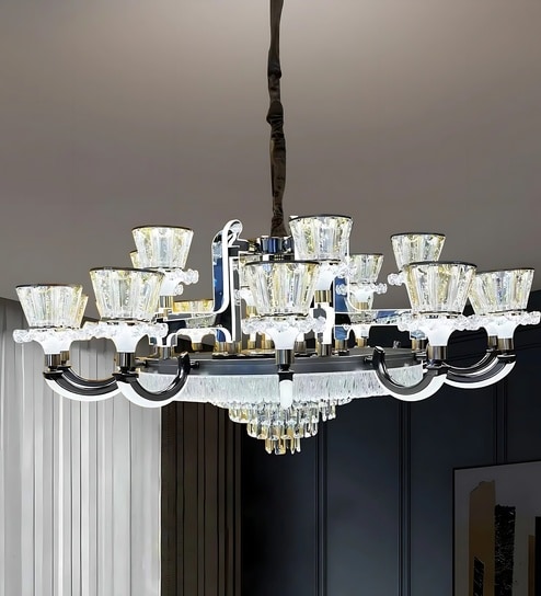 Diretta Smart Voice LED Chandelier Light | Modern Designer Ceiling Fixture with Voice Control | Elegant Lighting for Living Room, Bedroom & Dining Area