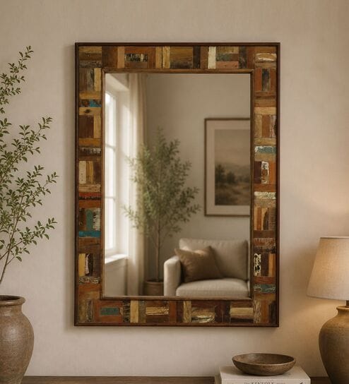Distress Solid Wood Distress Wood Mirror Big Rectangular Wall Mirror