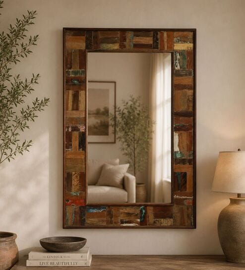 Distress Solid Wood Distress Wood Mirror Medium Rectangular Wall Mirror