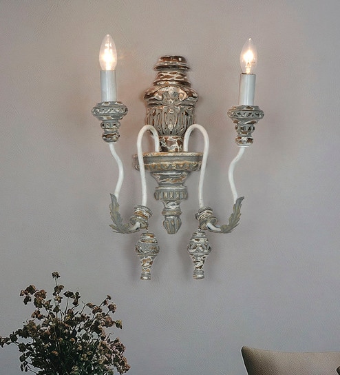 Distressed Grey Wood Candelabra Double Wall Sconce