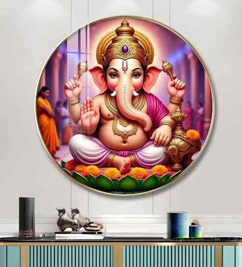 Divine Ganesh Ji Acrylic Round Wall Art