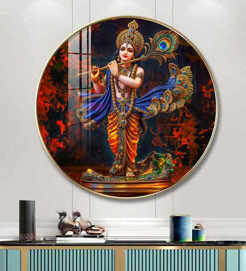 Divine Harmony Of Krishna Acrylic Round Wall Art