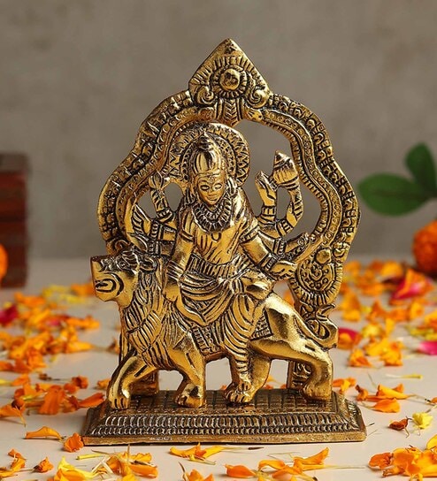 (1Pc) Gold Metal Divine Maa Durga Idol For Home Temple