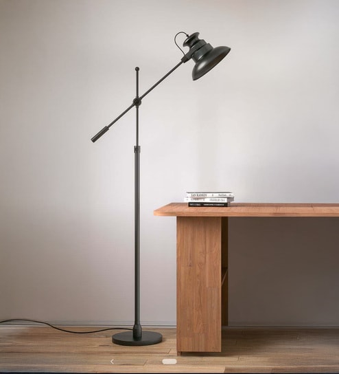 Divine Trends Modern Reading Task Floor Lamp Standing Focused Light Adjustable Height and Moveable Black Polished Dome Shade
