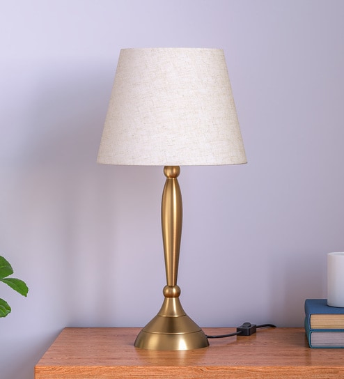 Divine Trends Table Lamp Brass Antique Gold Finish 19 inches Height with Off White 10 inches Diameter Lampshade