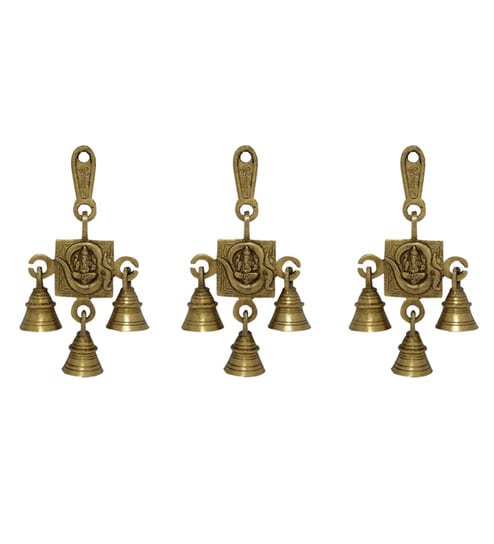 Divya Mantra Vastu Om Brass 3 Bell Ganesha Toran Wall Hanging Set Of 3