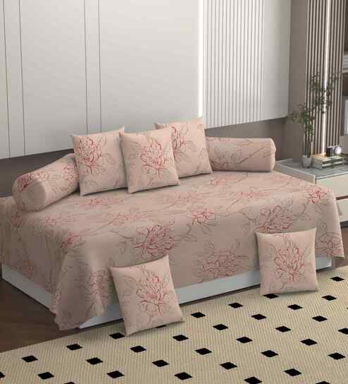 Pink 250 Tc Cotton Bedsheet With 2 Booster Covers And 5 Cushion Covers