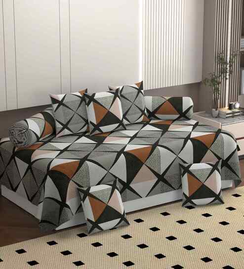 Black 250 Tc Cotton Bedsheet With 2 Booster Covers And 5 Cushion Covers