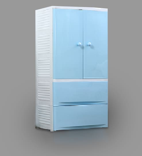 Buy Anva Two Door Wardrobe 2 Drawers 1 Hanging Rod In Blue