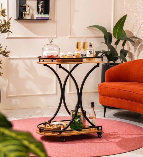 DIY ServeSoir Trolley Acacia Wood and Metal Trolley with Wheels