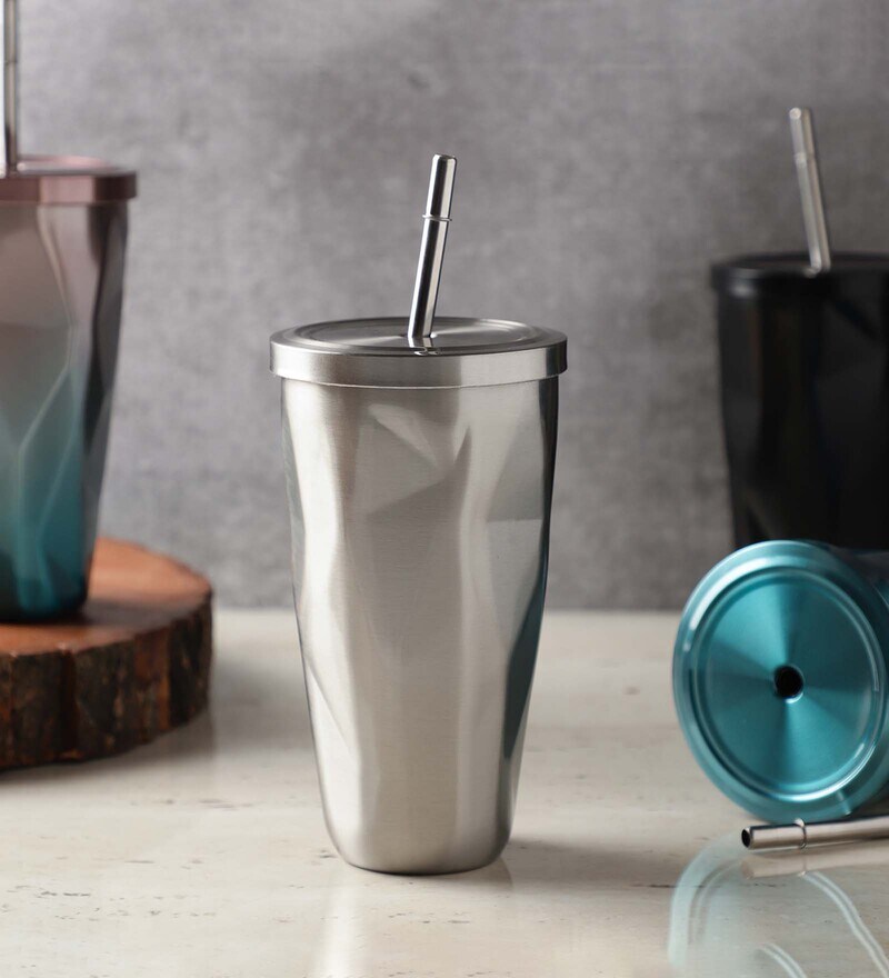 Buy Diamond 700ml Metal Tumbler with Straw by The Decor Mart Online